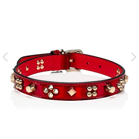 Christian Louboutin Small LoubiCollar LoubiLeash Psychic Patent RED Gold Spikes - Picture 3 of 12
